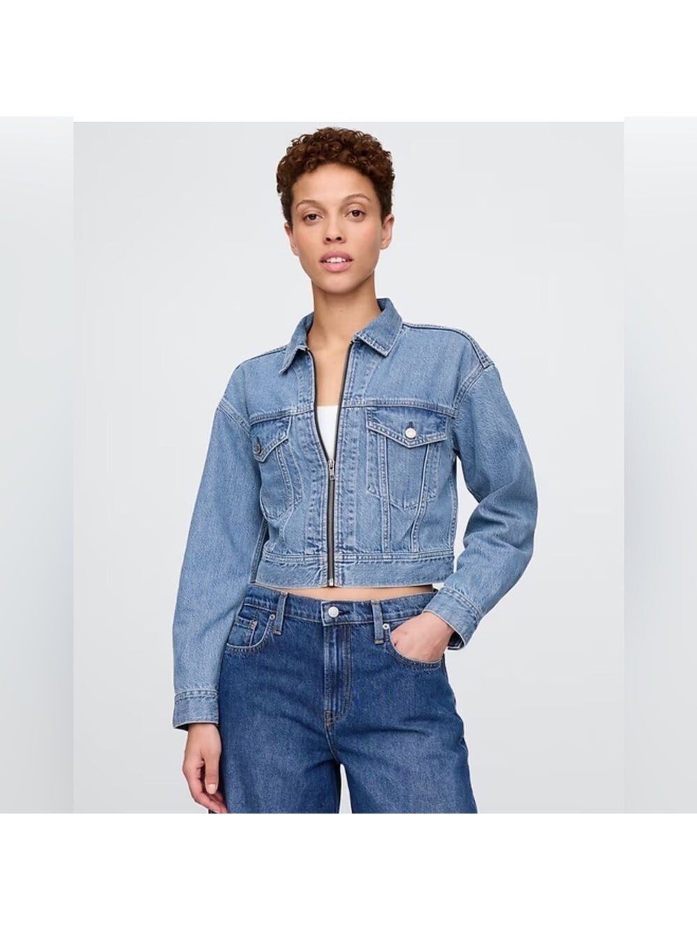Gap Ultrasoft Icon Denim Crop Jean Jacket Coat NWT XSP Streetwear Casual